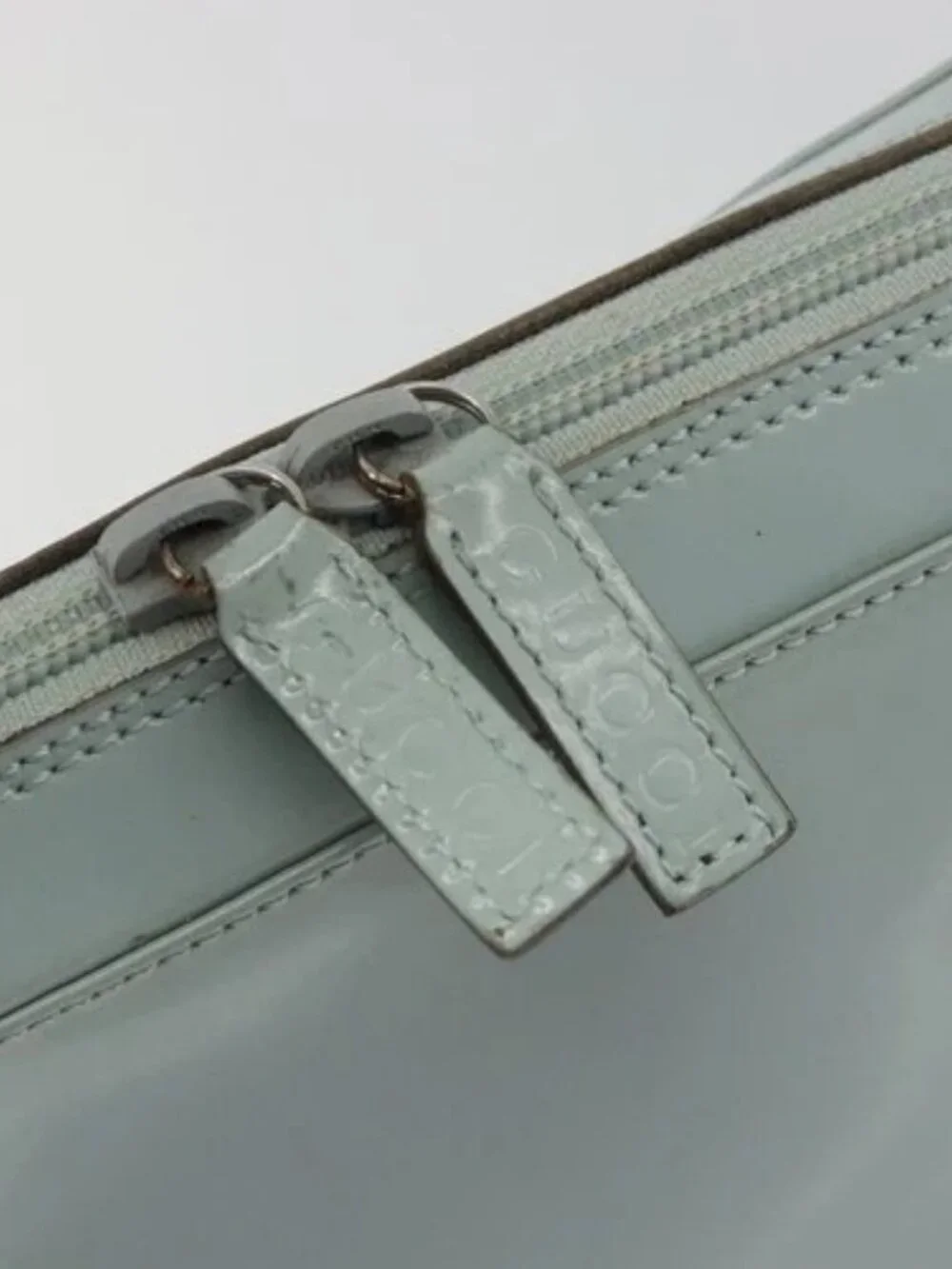 GUCCI Shoulder Bag Patent leather Light Blue Silver Auth ep14972